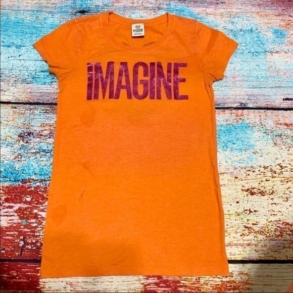 VS PINK Orange Imagine Short Sleeve Shirt Heart Back Size Small - Picture 2 of 9